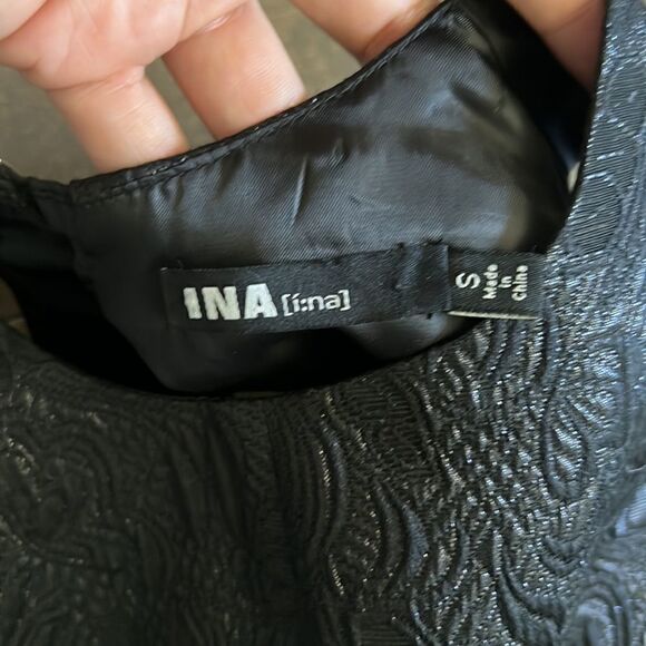 Ina embellished jacquard mini black  dress with side pockets back gold zipper Sm - Picture 10 of 14